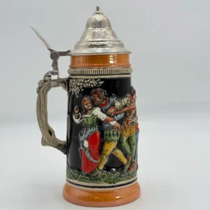 Vintage Germany Egon Bay Handarbeit Ceramic 9” Beer Stein with Pewter Lid